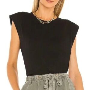 7 For All Mankind Shoulder Pad Muscle Tee T-Shirt Womens XS Black